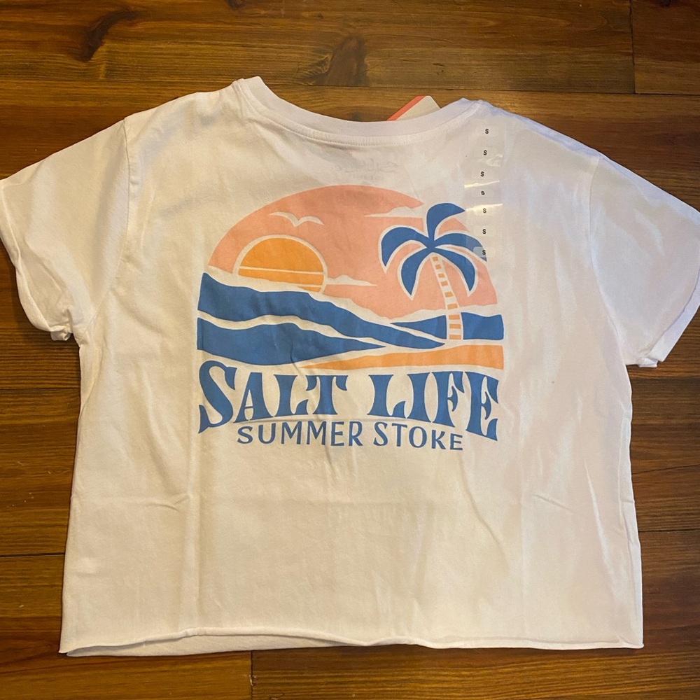 🌞☀️Salt Life Women’s Summer Stoke White Crop Top Short Sleeves NWT